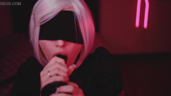 Cosplay blowjob Sloppy lick BBC with 2B
