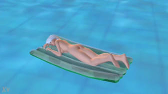 Nude anime chick gf woman by pool
